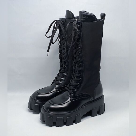 Prada Lug-Sole Tall Leather Combat Boots size 35 - Picture 5 of 16